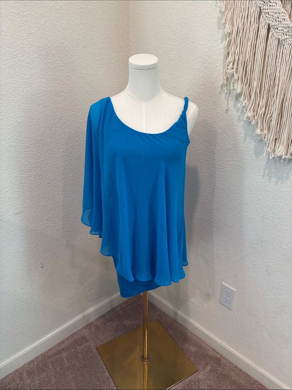 bebe One-Shoulder Flowing Blue Dress